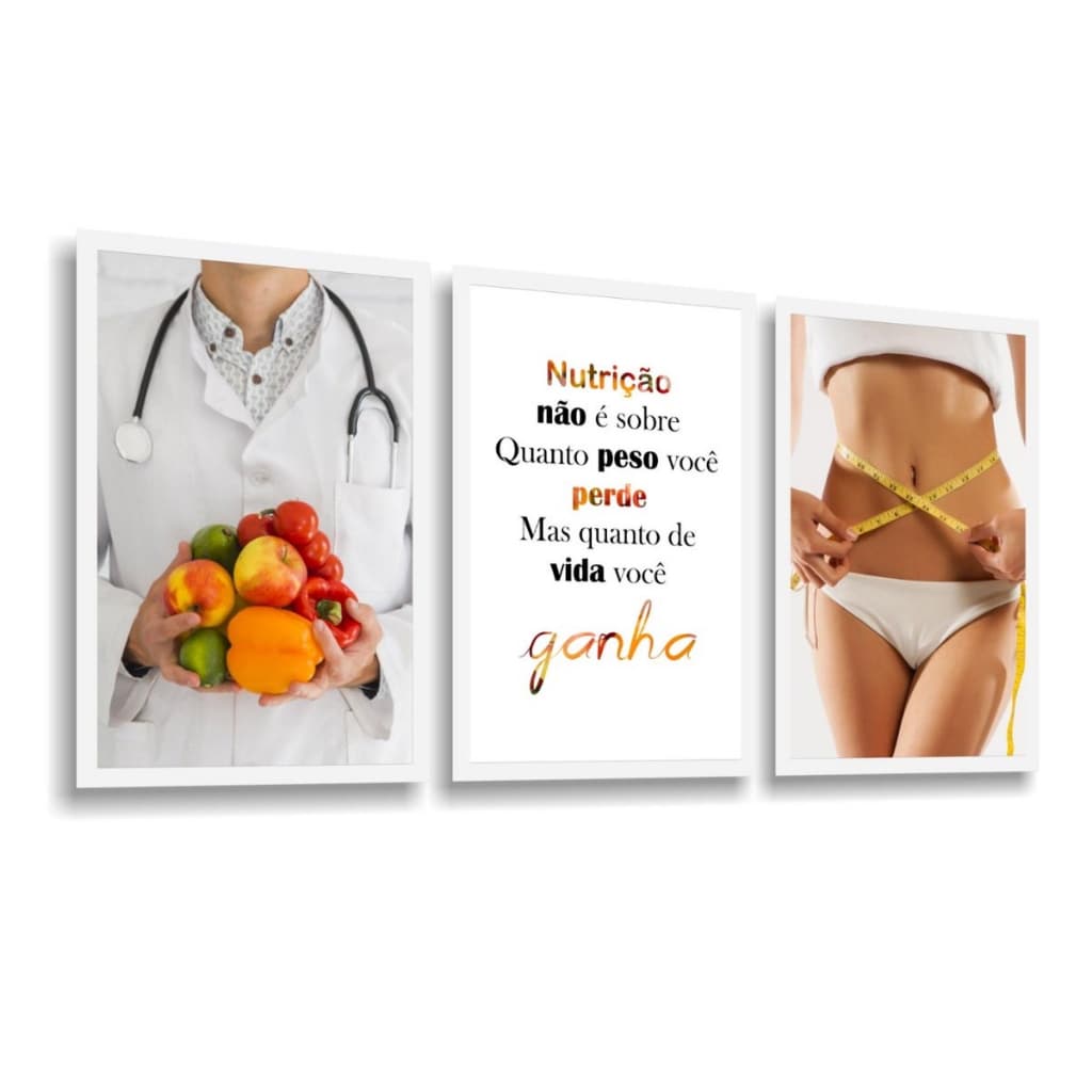 Kit 3 Quadros Decorativos Salão Estética Nutricionista Saúde