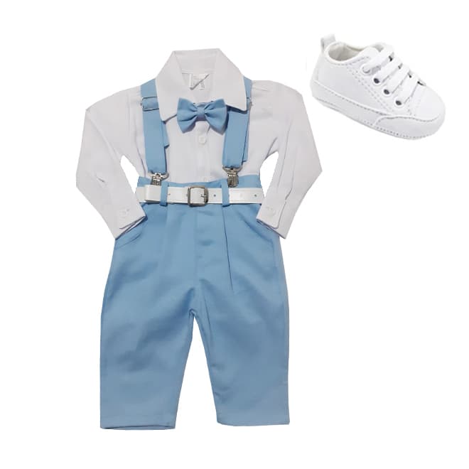 Roupa de Bebê Menino Conjunto Para Batizado Branco Completo Com Sapatinho Ref 552