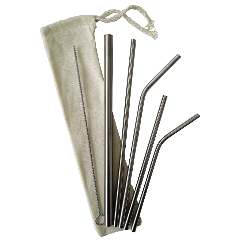 KIT 7 pçs com canudos inox ecológicos + canudo  Milk shake, Drink +  Bag +  Escova de limpeza
