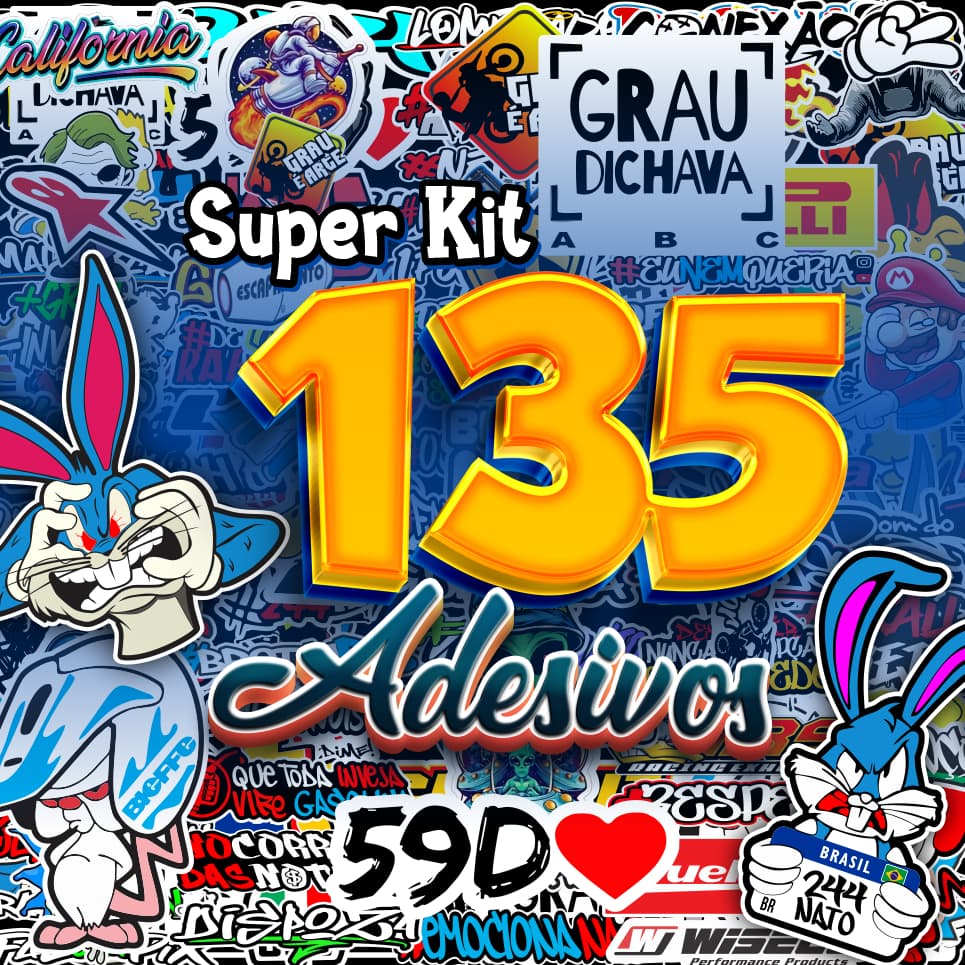 Novo Kit 135 adesivos top Lançamento cartelas vinil bicicleta bike moto capacete carro