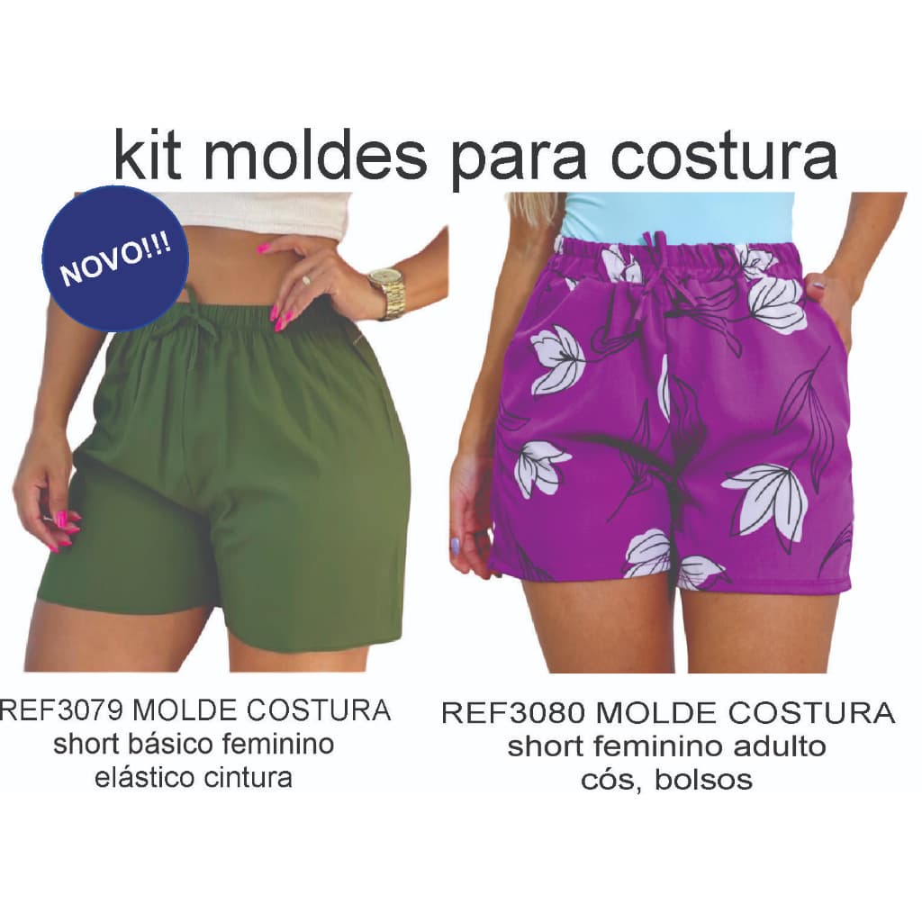 Kit Molde SHORT PARA MALHAS  2 Modelos Short Elástico e Short Cós e vários tamanhos