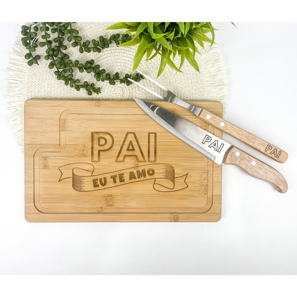 Kit para Churrasco em Bambu 3 Pçs - Pai Eu Te Amo