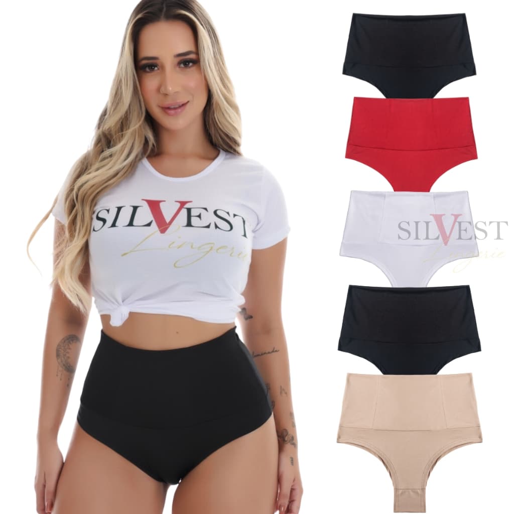 Kit 5 Calcinhas Cintura Alta Fio Melhor Preço