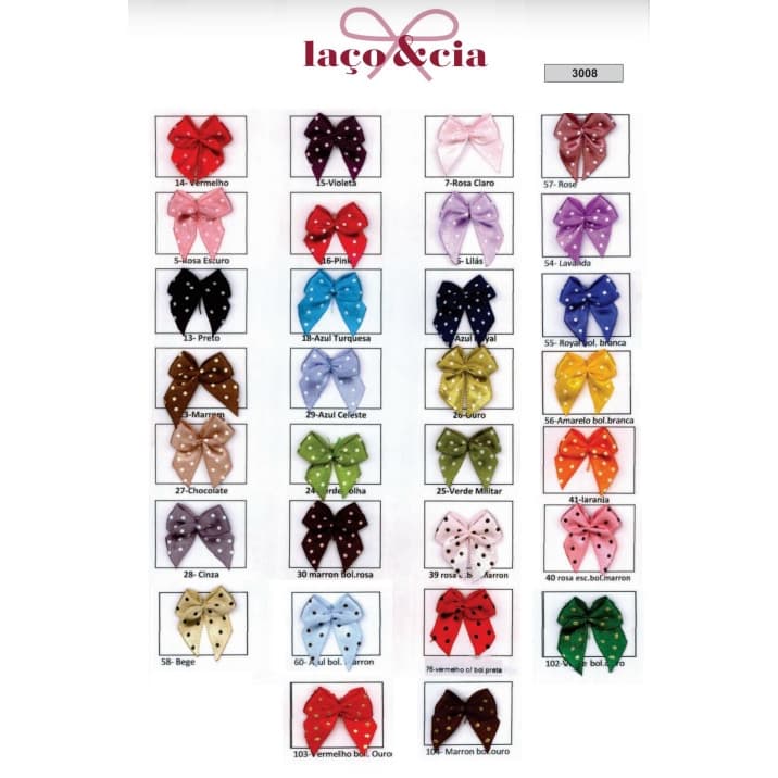 Laço de Cetim Poá - Lacinho com Bolinha - Pacote com 50 unidades nº2 - Laço & Cia - Todas as Cores
