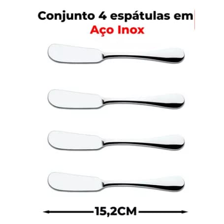 Kit Com 4 Unidades Conjunto Espátula Patê Manteiga De Inox Cromado Aço Para Casa Cozinha Multiuso Premium 15,2cm