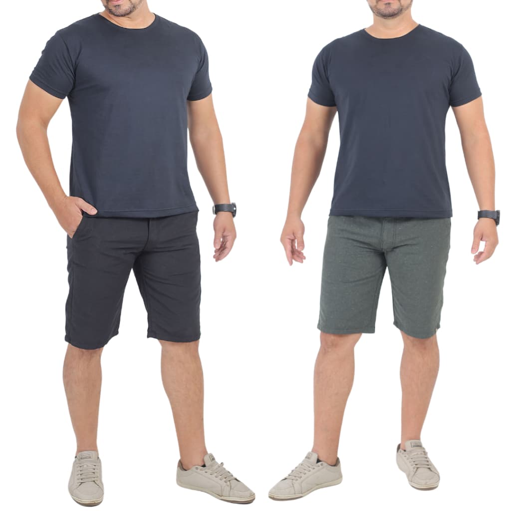 Kit 2 Bermudas Shorts Masculino Brim Liso Sarja Esporte Fino Premio Padrão Shopping
