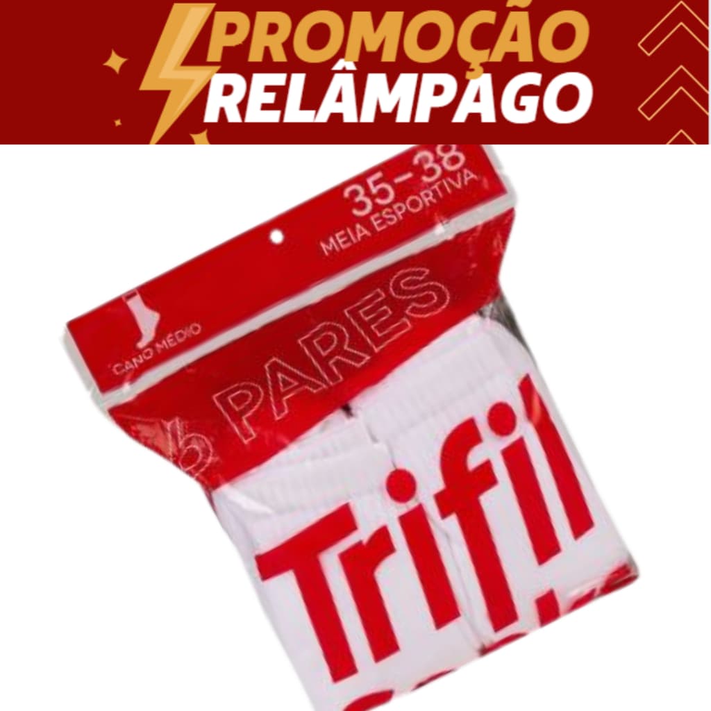 Kit 6 Pares Meias Esportivas Trifil Cano Médio Algodão Punho Soft Ajuste Perfeito Calcanhar Verdadeiro