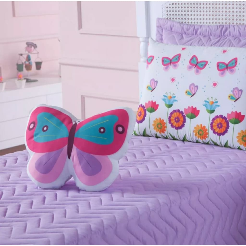 Colcha Cobre Leito Borboleta Solteiro 4 Peças Infantil Menina