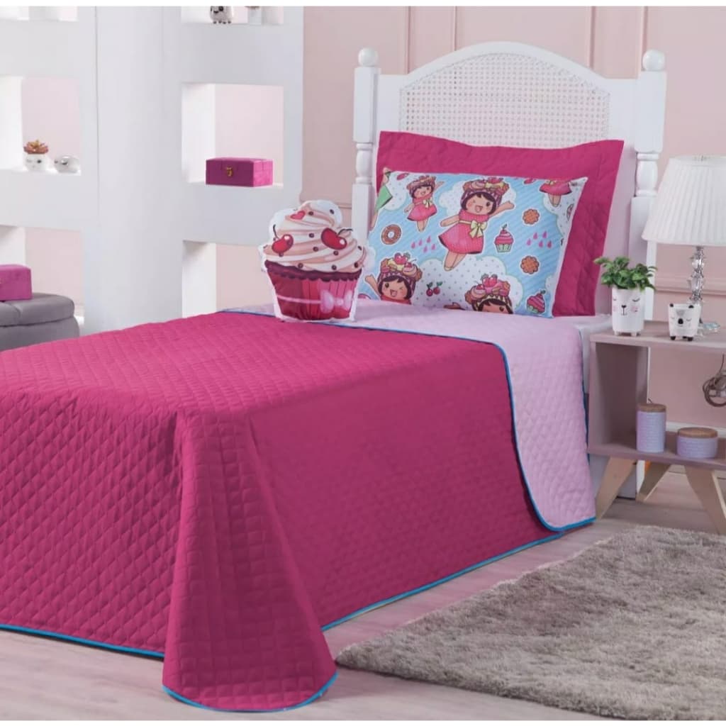 Colcha Cobre Leito Docinho Solteiro Pink Rosa C/4 Peças Menina