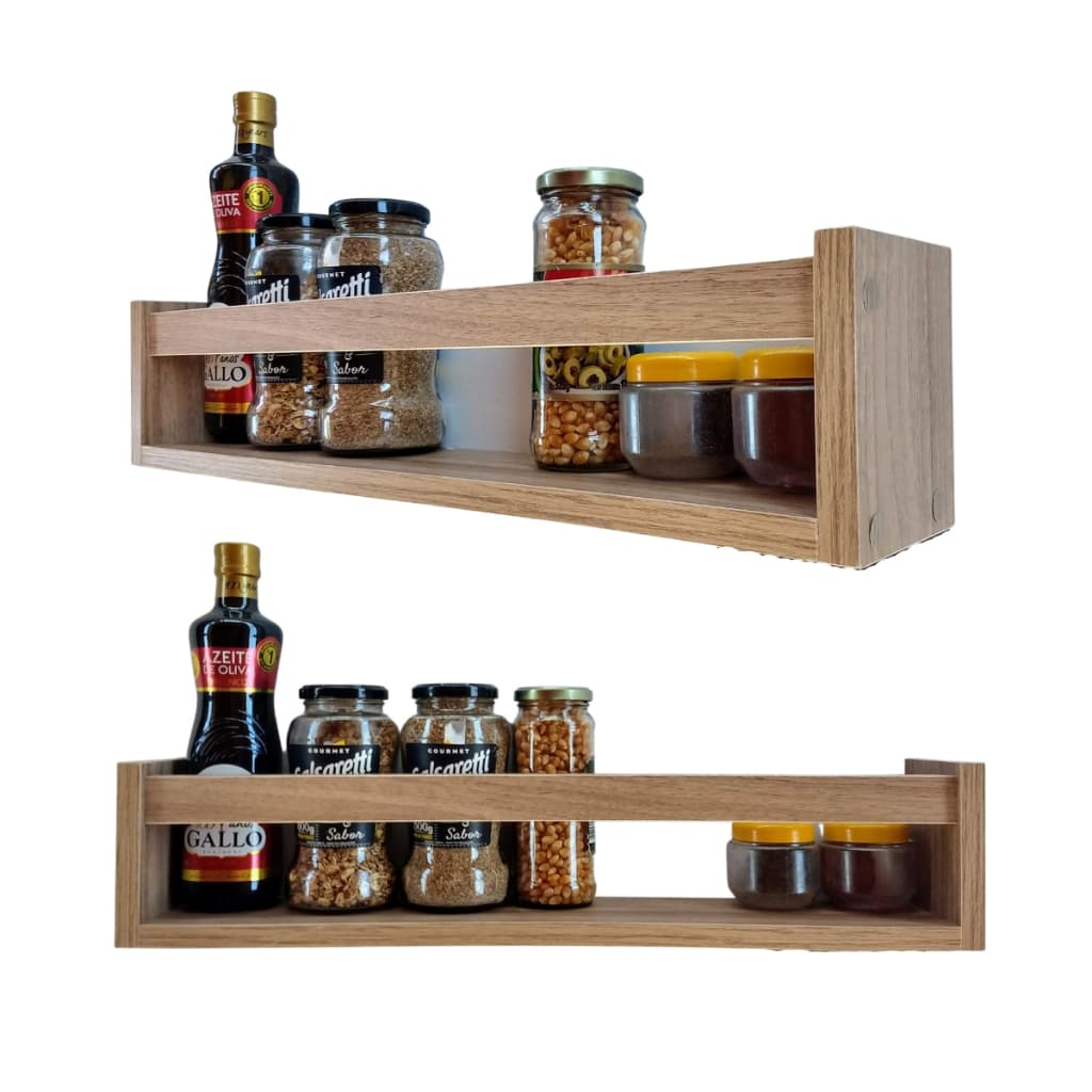 Kit Com 3 Prateleiras De Cozinha Porta Tempero Nicho De Parede Mdf Madeira 55cm