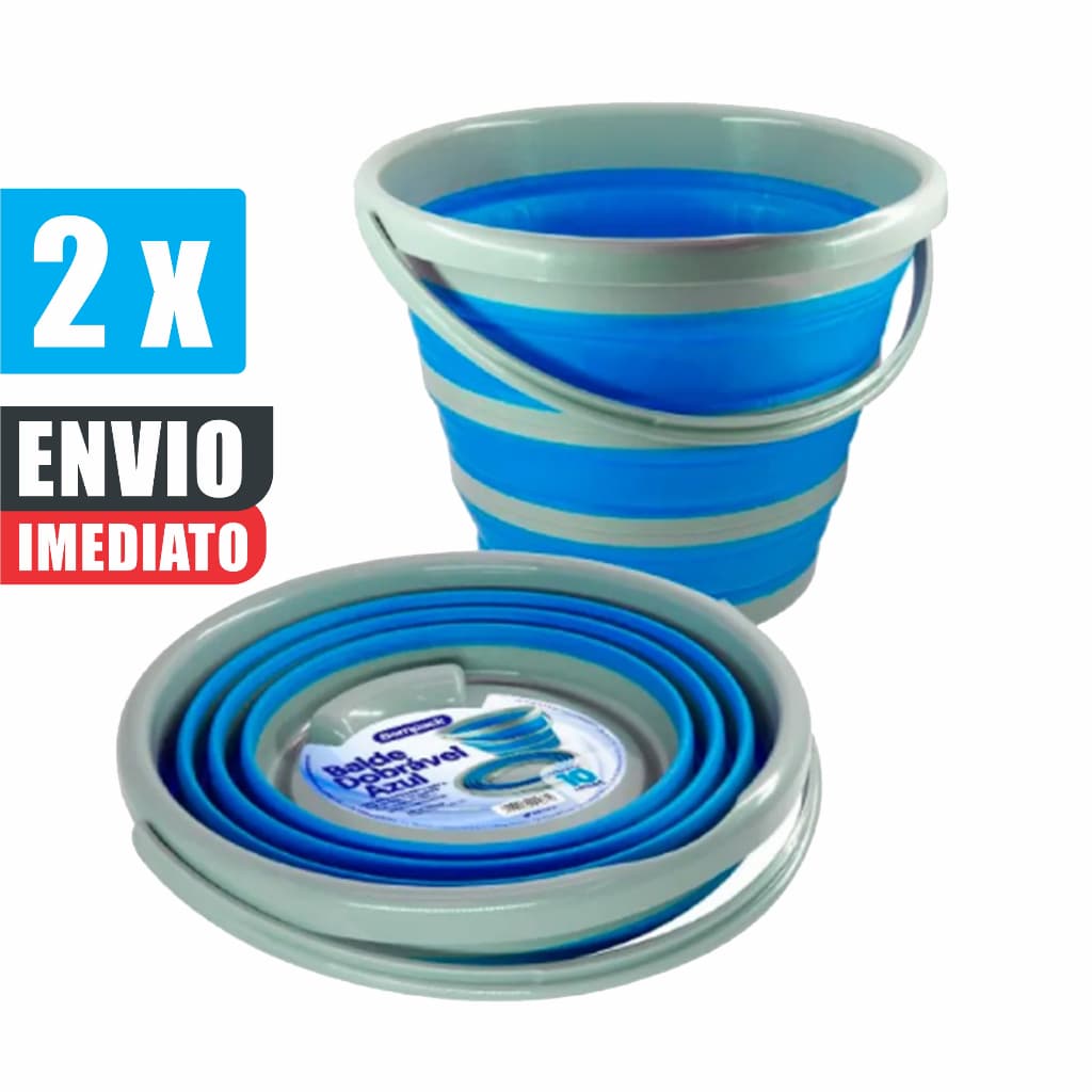 Kit 2 Balde Dobrável Retrátil 10 Litros Silicone Azul Original c/ Nota Fiscal