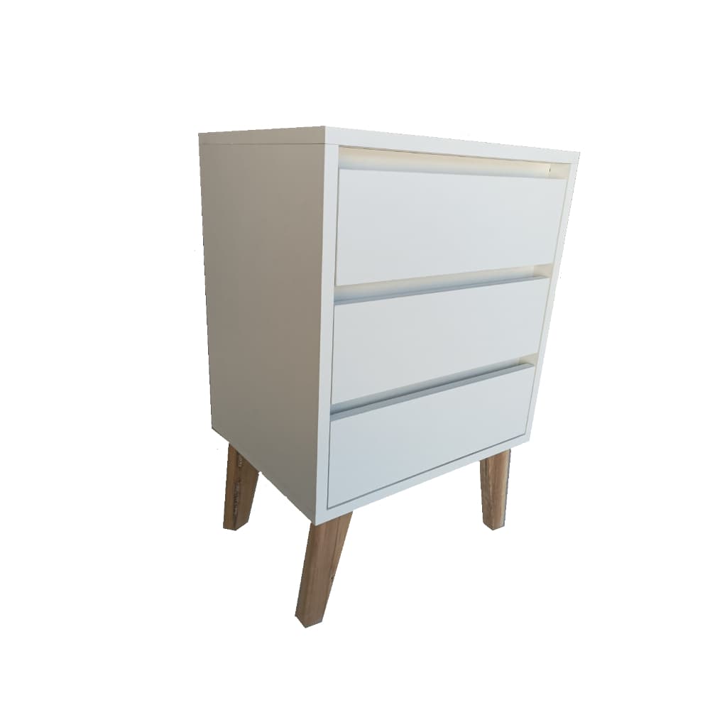 1 Mesa De Cabeceira C/3 Gavetas 100% MDF Montado Branco C/Pés 60cm