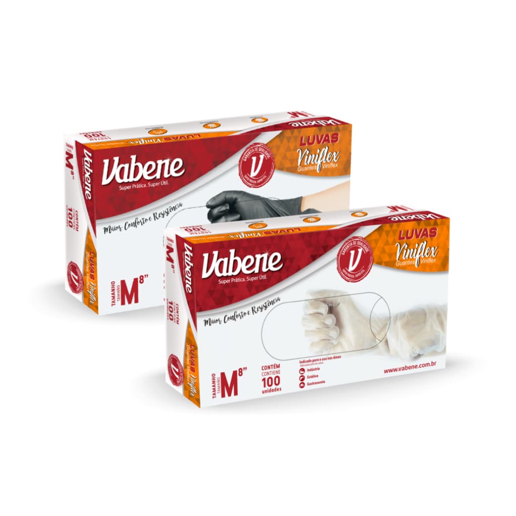 Luva Descartavel Viniflex C/300 Unidades - Preta E Transparente - Vabene
