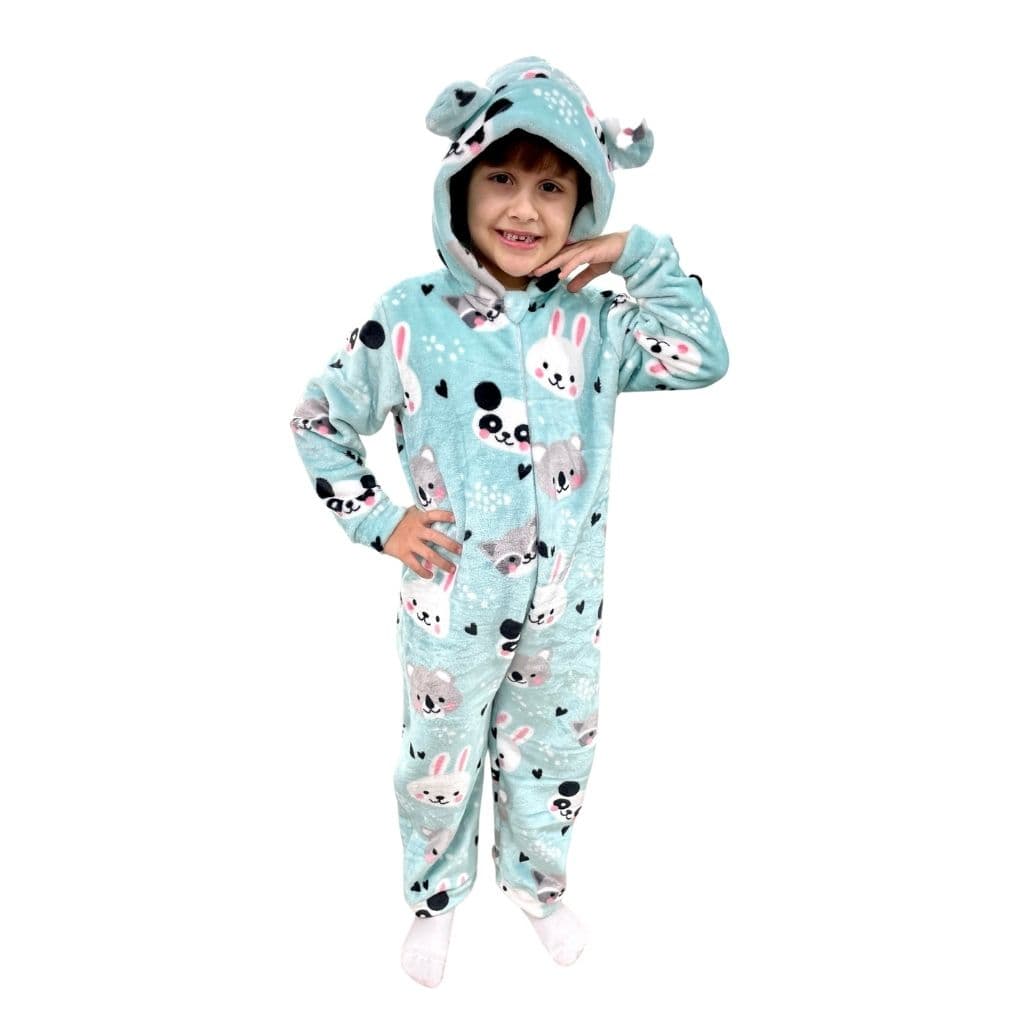 Macacão Fleece Estampado Bebê Infantil Peluciado Inverno Quentinho para o Frio com Touca Orelinhas Urso Ursinho Pelúcia