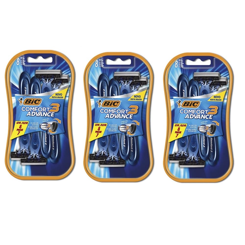 Kit 12 Un - Barbeador BIC Comfort 3 Advance, Pele Normal, 3 Lâminas, Barbeador, Leve 4 Pague 3