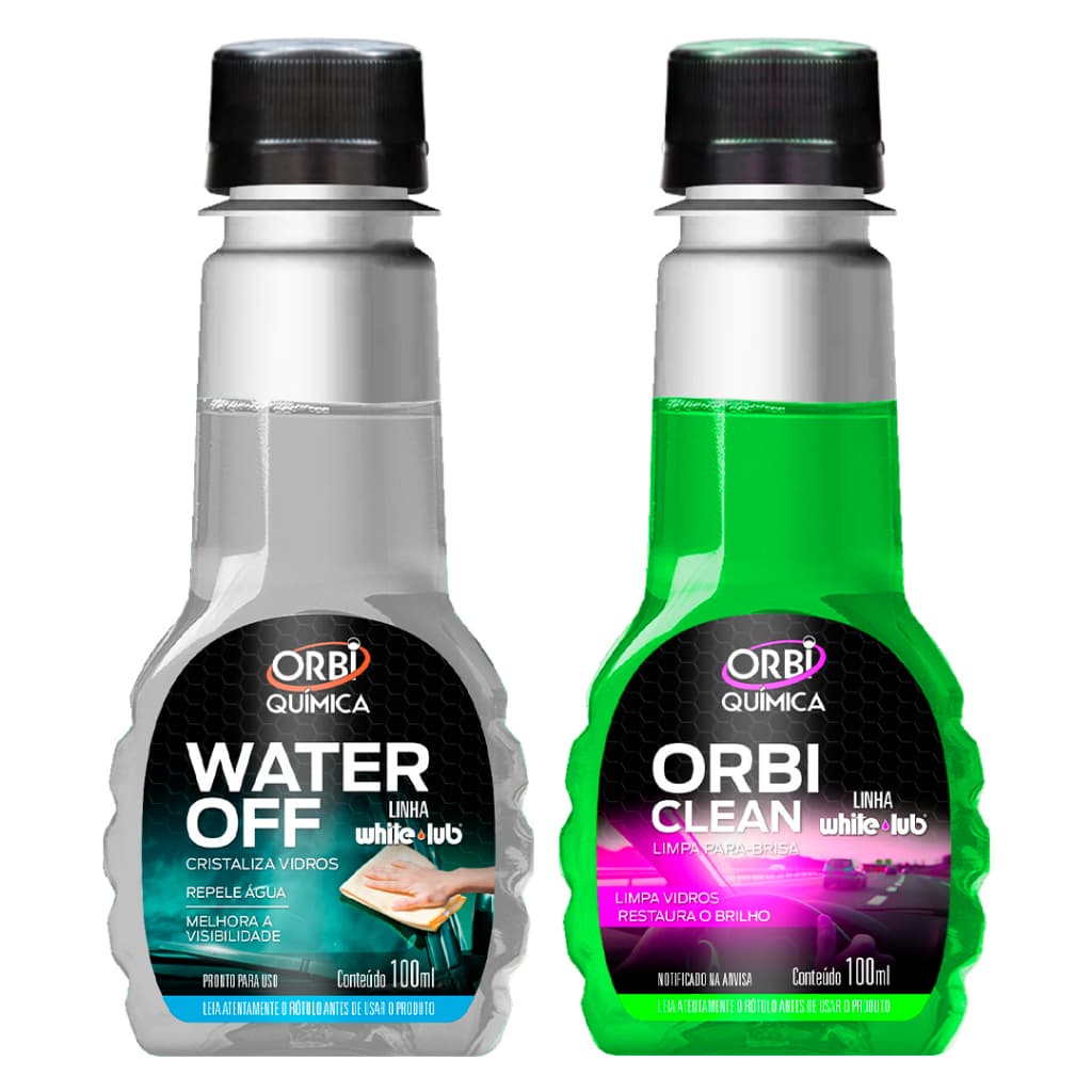 Kit limpeza Para-brisa Cristalizador de vidros e sabão liquido Orbi 100ml cada