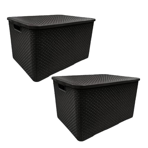 Kit com 2 caixa cesto organizadora com tampa preta rattan 7 litros
