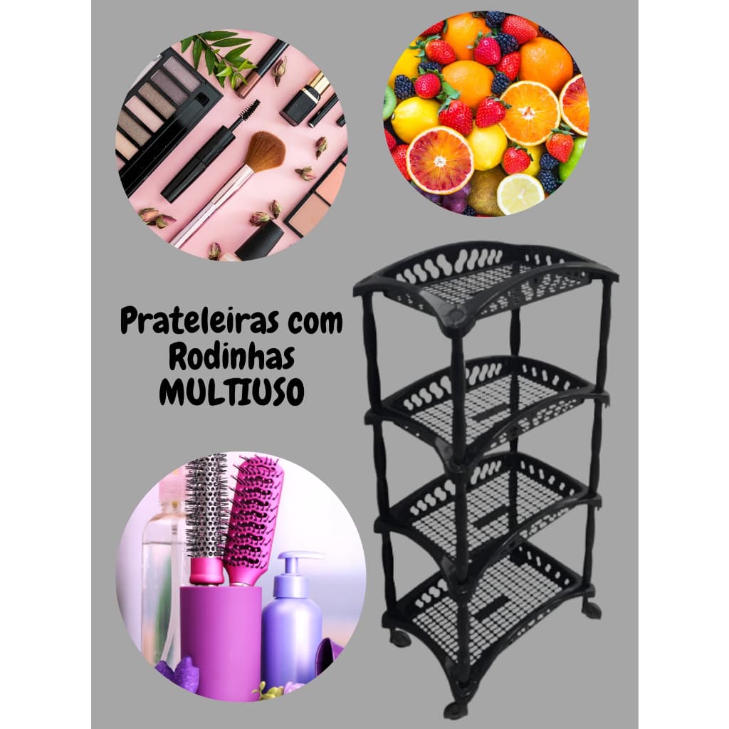 Prateleira Organizador Fruteira de Plástico Suporte Cozinha Organizador Casa Salão de Beleza - PRETO