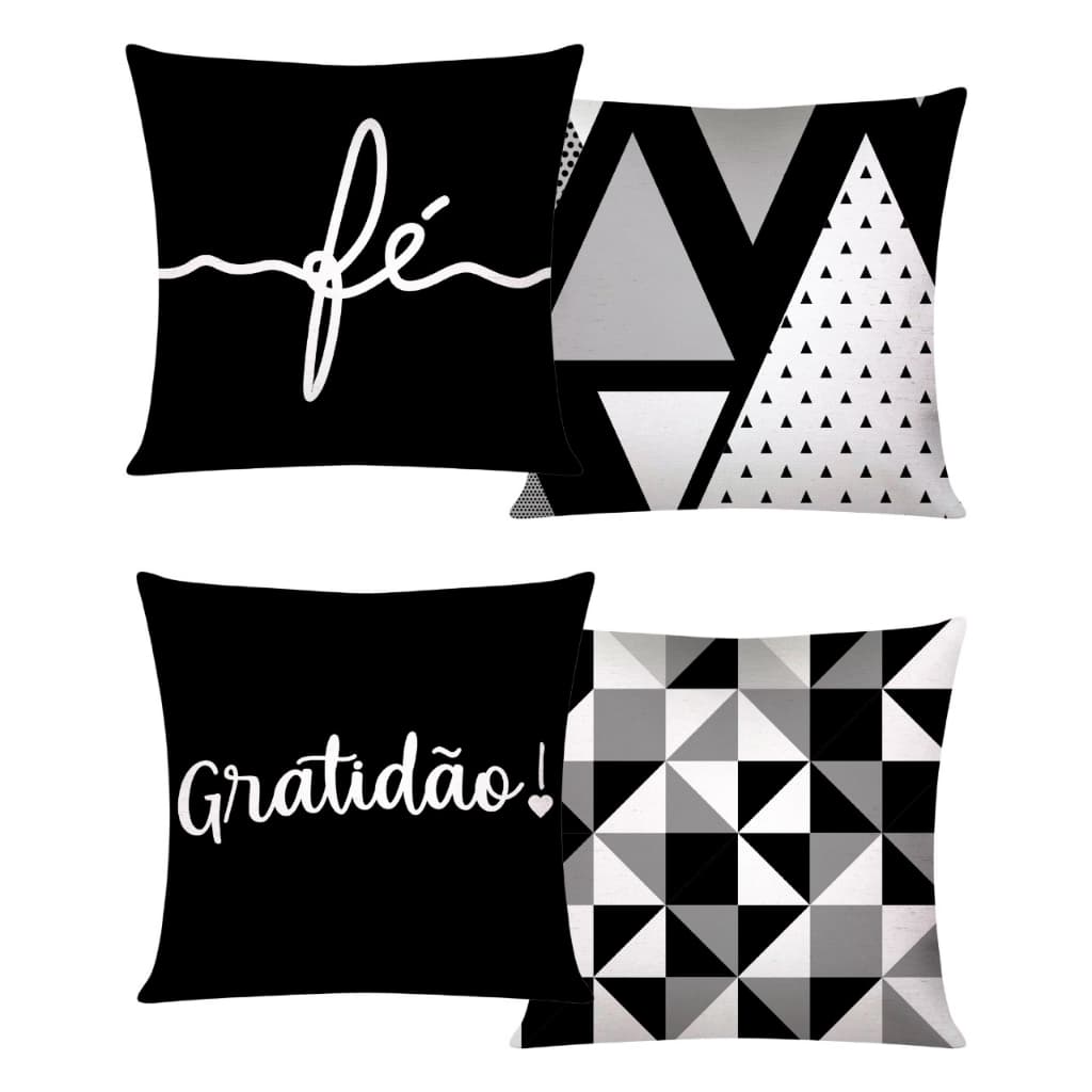 Kit c/ 04 Capas de Almofada Decorativas Modern Print 45x45 - Gratidão Preta
