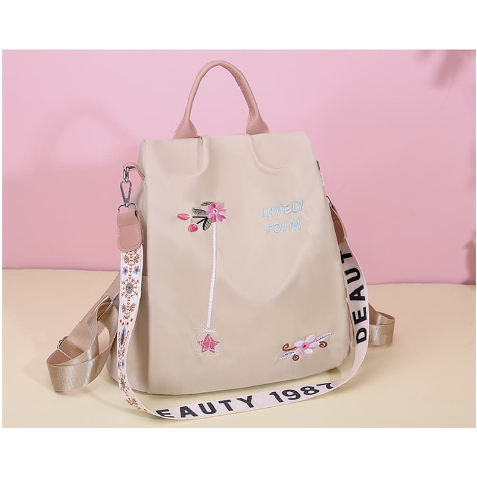 Bolsa Mochila Feminina Faculdade Escolar Bordado