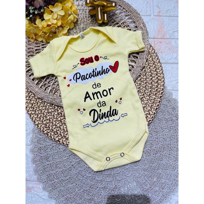 Body temático bebê Frase Dinda Tia Madrinha Homenagem