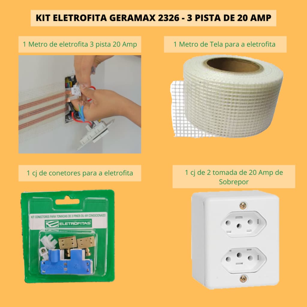 Kit Eletrofitas GERAMAX 2326 - Eletrofita de 3 pista de 20 Amp + Tela de Proteção + conector verde