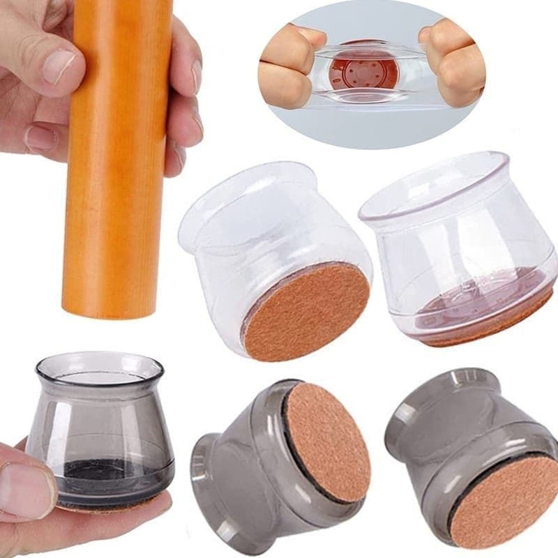 Kit 24 Protetor De pés de Cadeira de Silicone Com Feltro Transparente 28 a 45mm