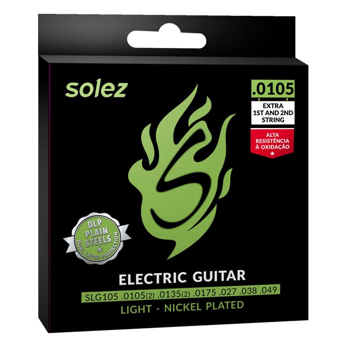 Encordoamento Para Guitarra 0105 Solez Slg105 Leve Dupla Camada de Proteção + 2 Cordas