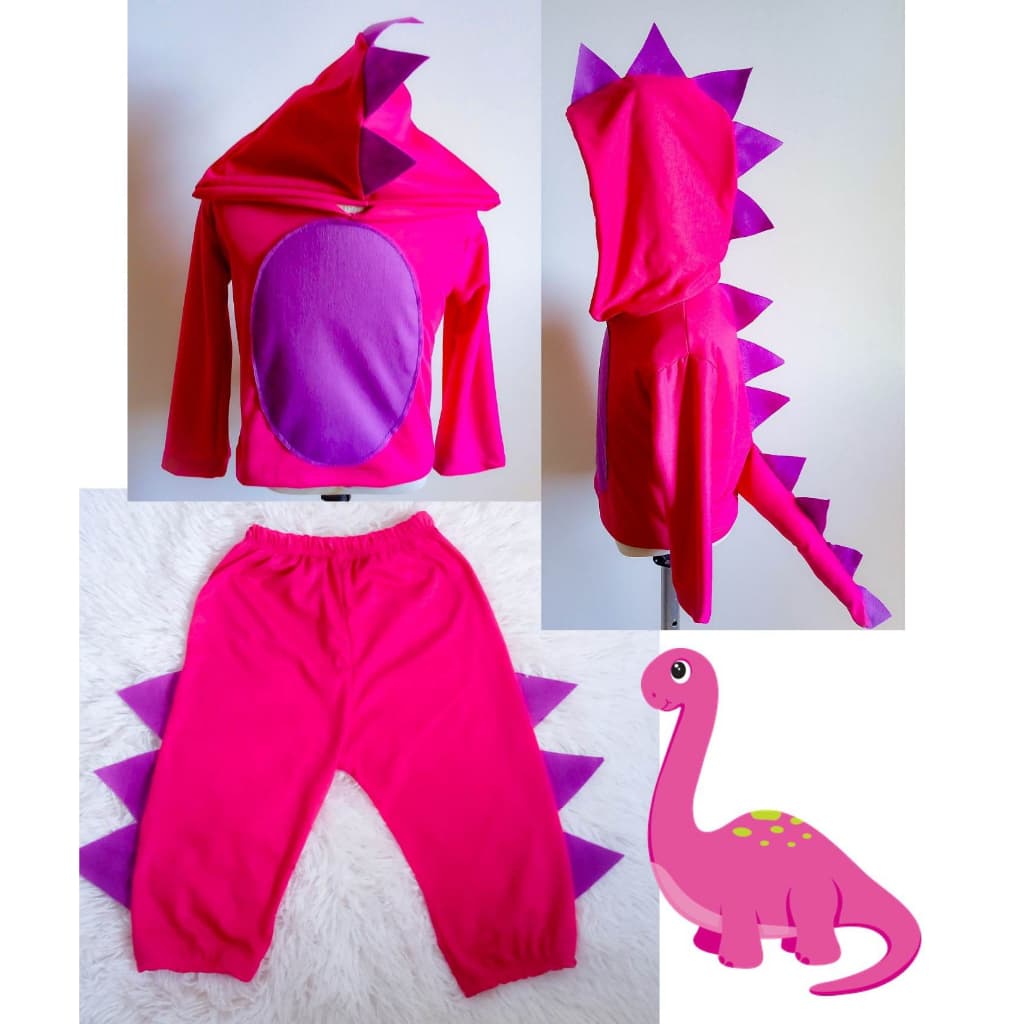 FANTASIA DINOSSAURO MENINA PINK CONJUNTO DE CALÇA E CAMISETA MANGA LONGA ANIVERSÁRIO DINO