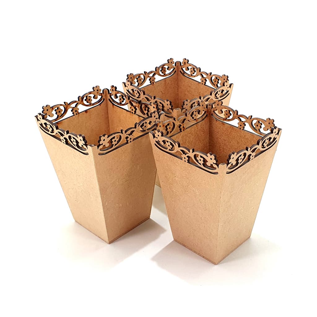 Kit 3 Vasos Cone Hera P em MDF Cru 3mm – Flores Secas, Artesanato ou Decoração Natural