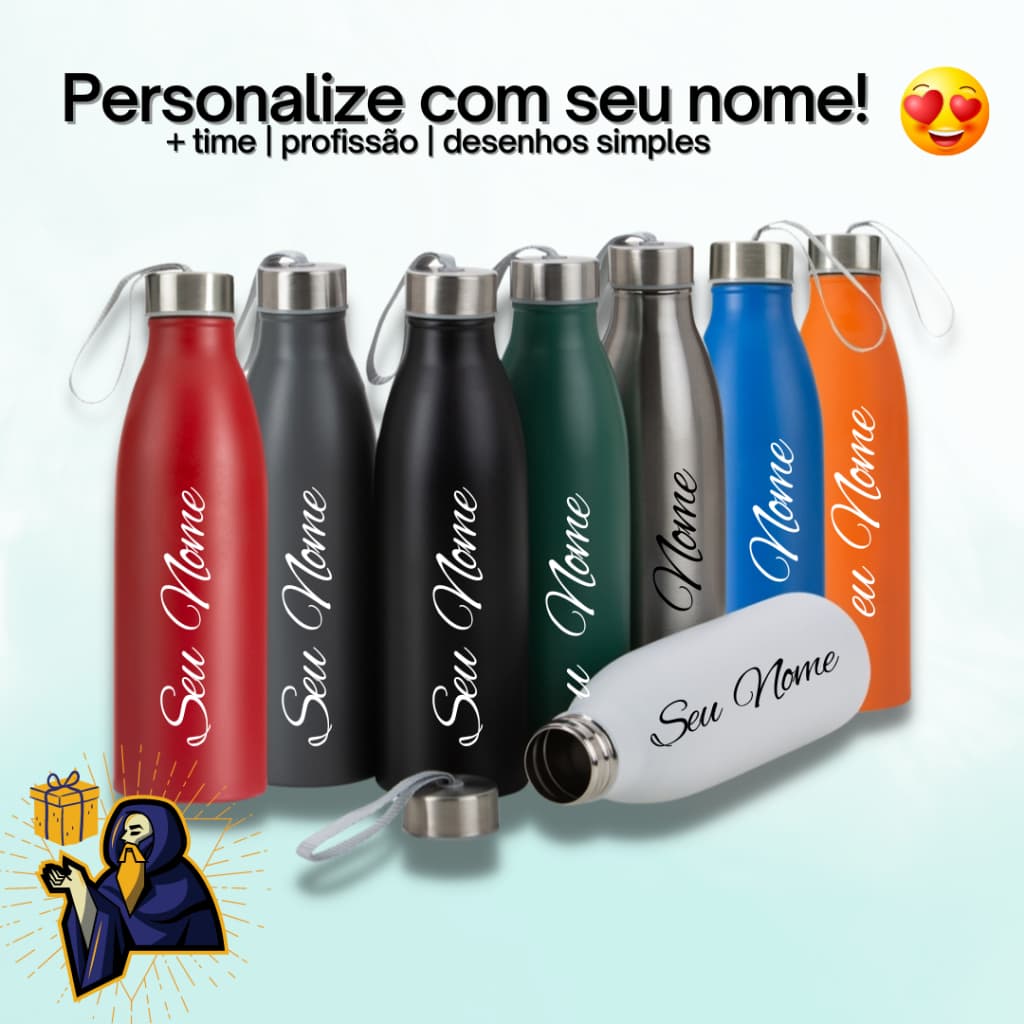 Garrafa Inox 750ML Personalizada c/NOME ou LOGOTIPO