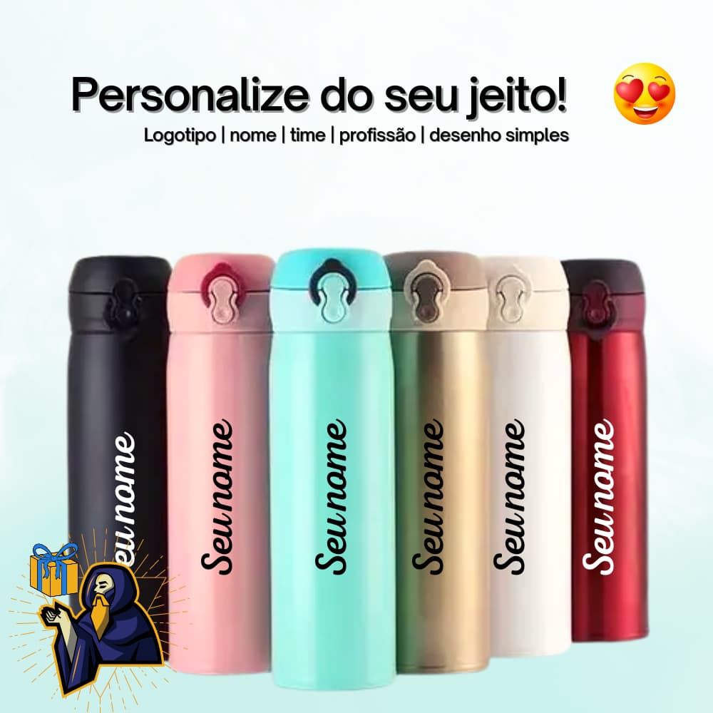 Garrafa Térmica Personalizada 400ml - água, chá, café, academia