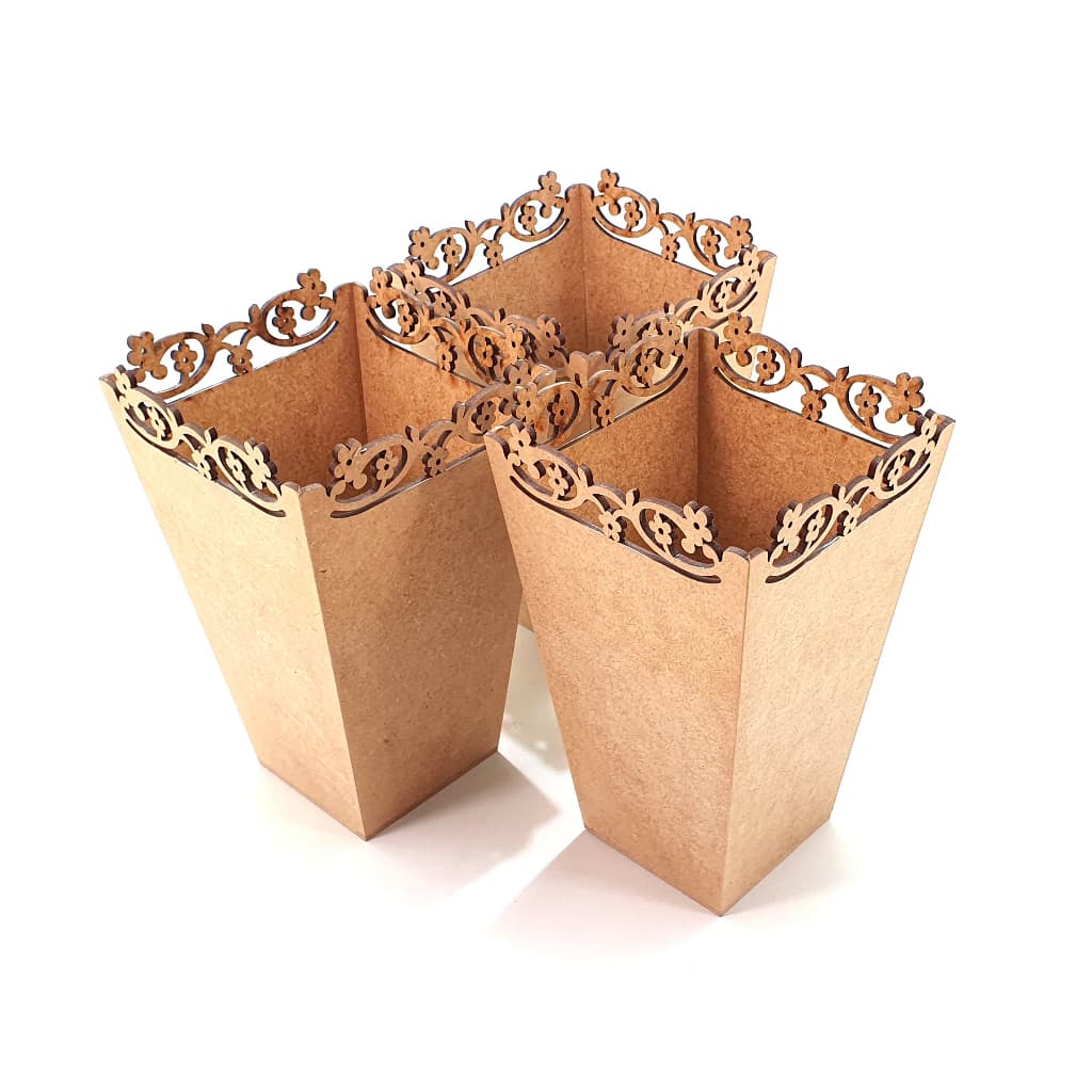 Kit 3 Vasos Cone Hera M MDF Cru – Recorte a Laser para Decoração, Flores e Artesanato