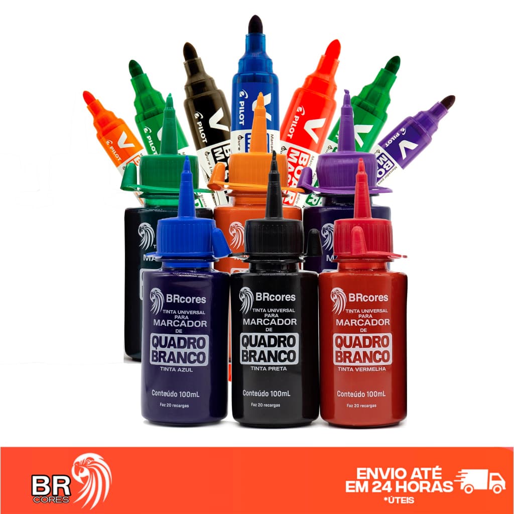 KIT - 1 Tinta Marcador para Quadro Branco 100ml  + 1 Pincel Marcador Pilot V-Board Master
