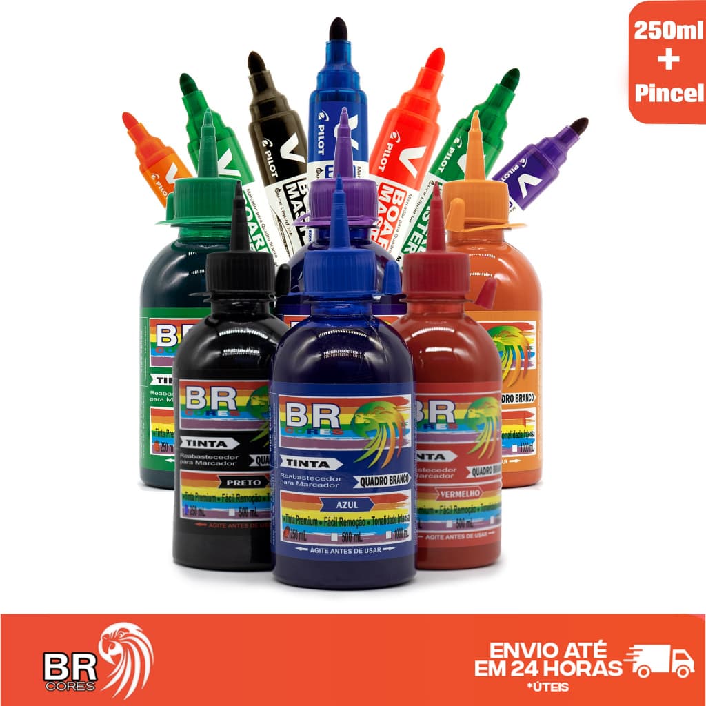 KIT - 1 Tinta 250ml para Marcador + 1 Pincel Pilot V-Board Master - Quadro Branco