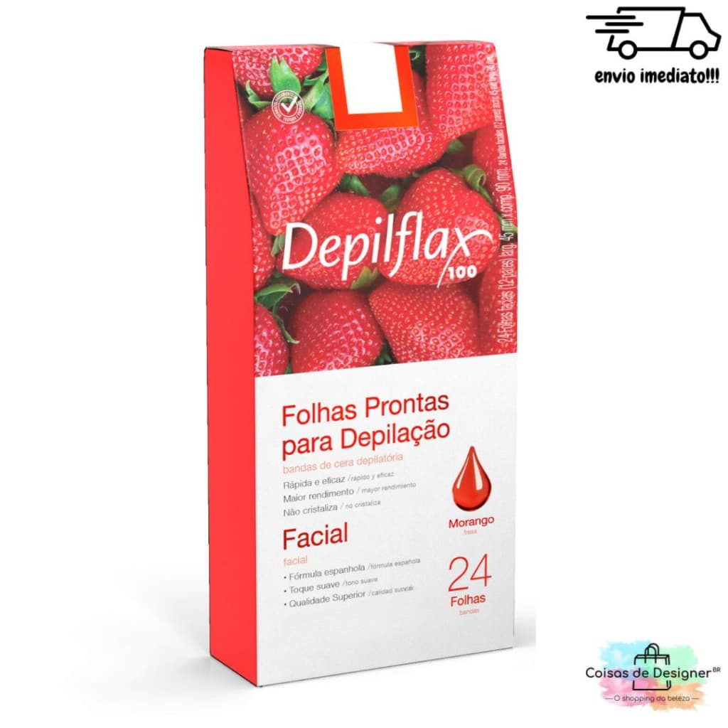 Folhas Prontas Cera para Depilação Facial 24 Folhas Morango - Depilflax