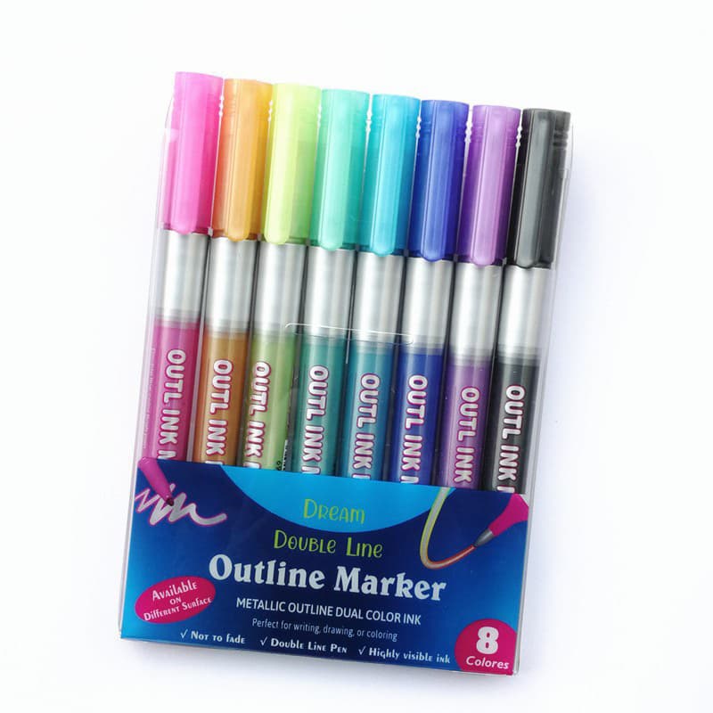 Kit de 4/6/8 peças Caneta Outline Marker Metálica Linha Dupla Caneta Contorno para Álbum Scrapbook