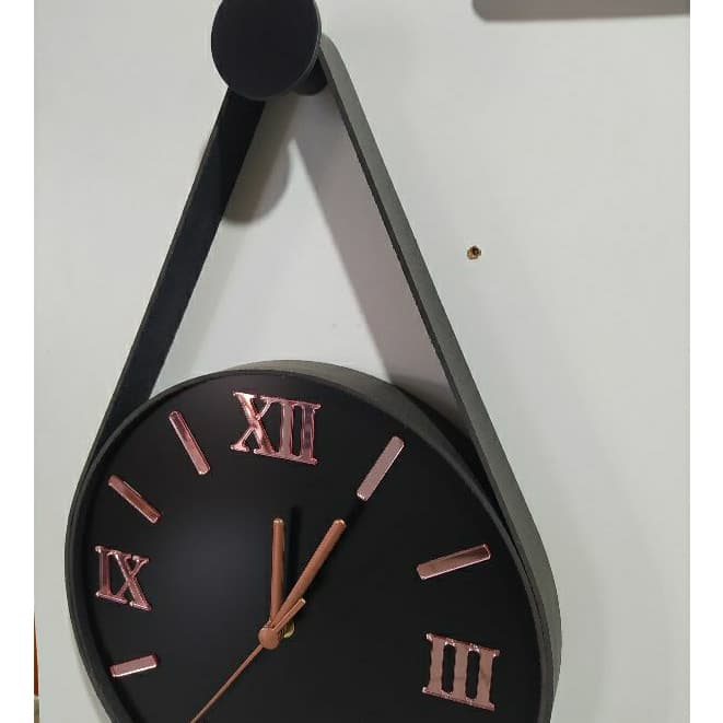 Relógio de Parede (Silencioso), Modelo Adnet, Preto/Preto/Romanos Rosé 26cm