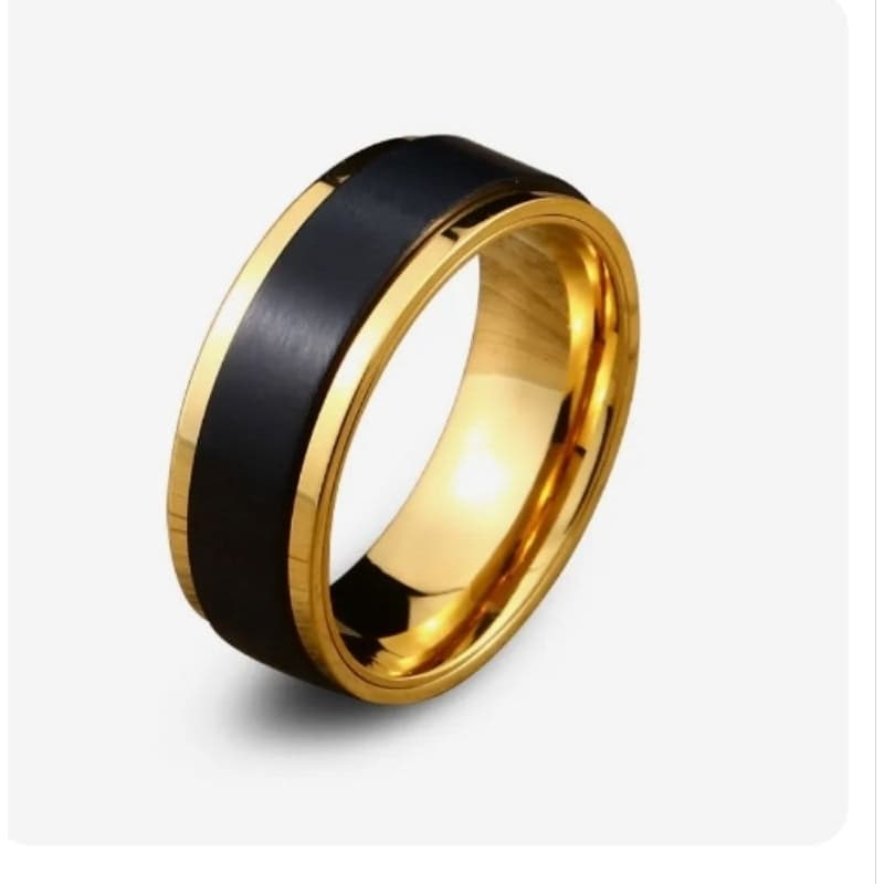 Aliança de tungstênio banhado a ouro 18k/ródio preto