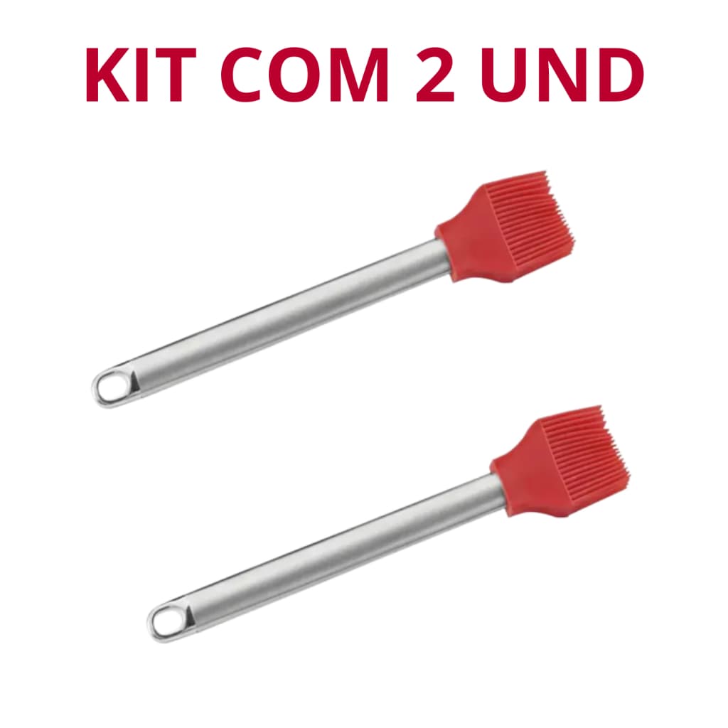 Kit com 2 Pincel Culinário Silicone Inox Untar Confeitar Vermelho 26cm Oferta