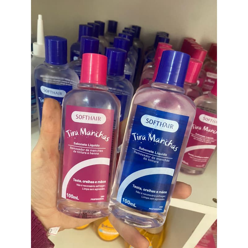 Kit 2 Sabonete liquido Tira Manchas Removedor de Henna e Tintura Soft Hair  Azul e Rosa 100ml