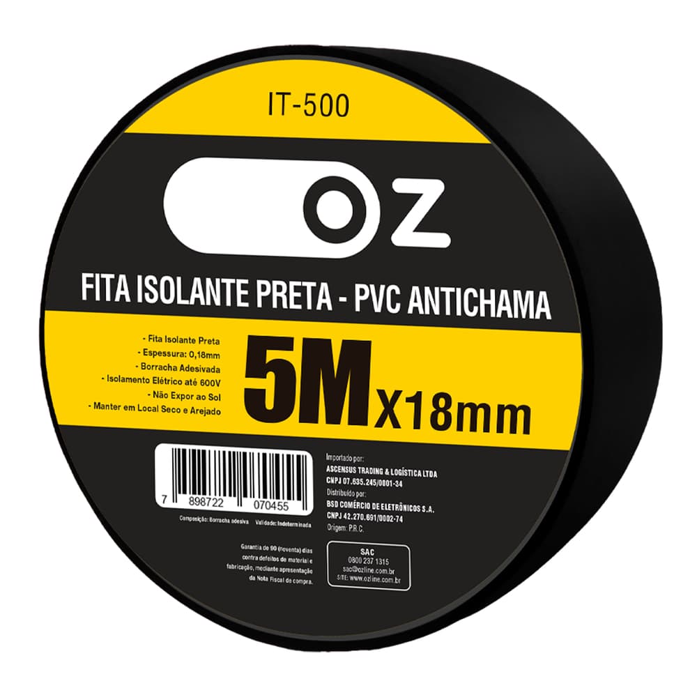 Kit 10 Fitas Isolante Preta 5m X 18mm - Pvc Antichama