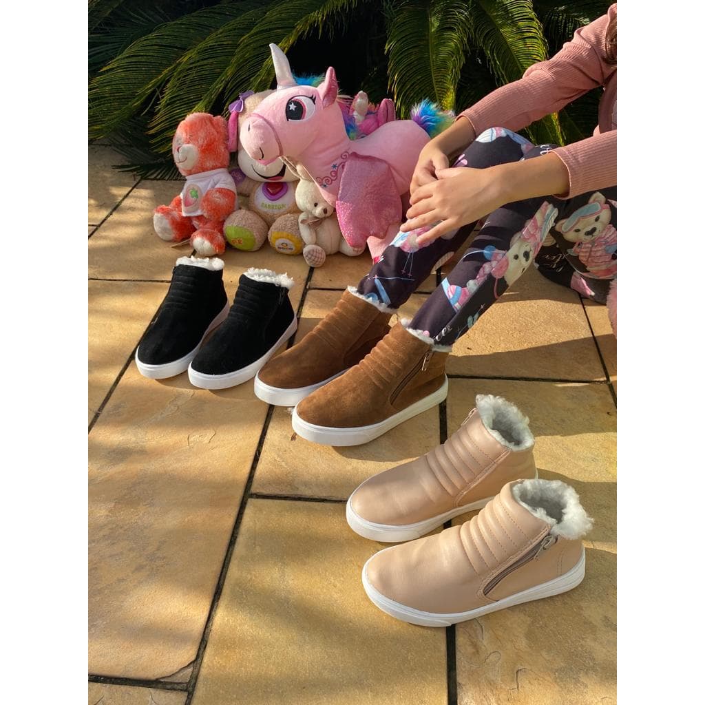 Bota Infantil Feminina Coturno Pelúcia Botinha Cano Baixo Calçado Menina