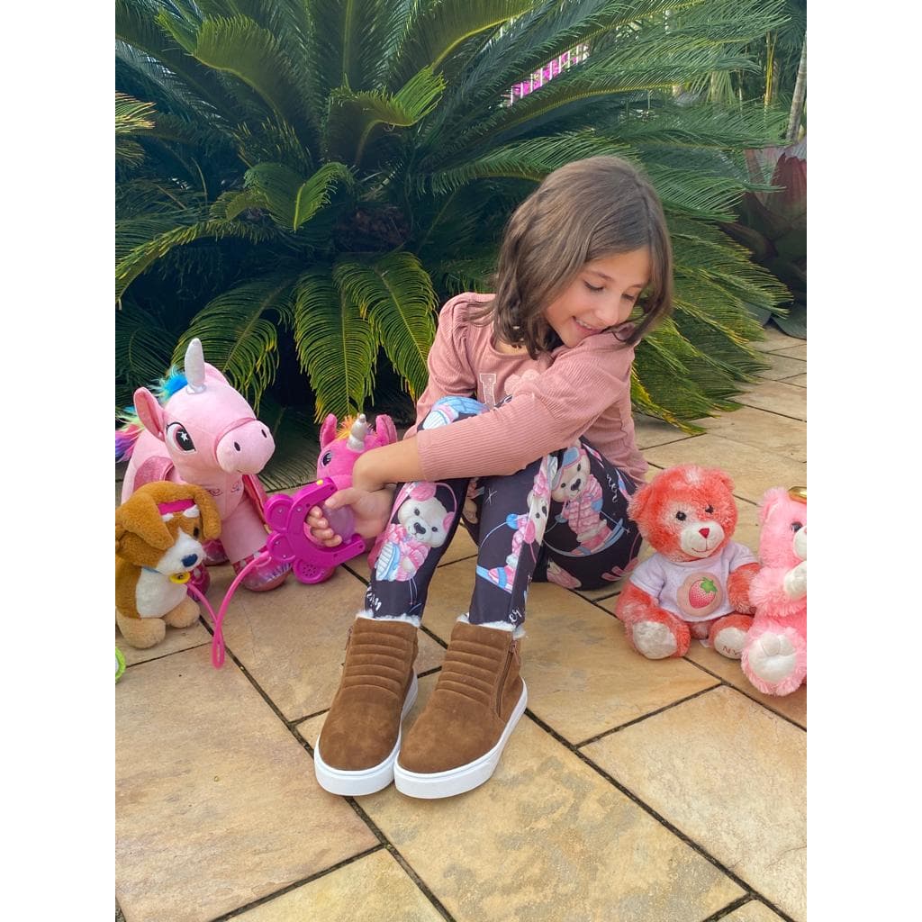 Bota Coturno inverno infantil Peluciada Café