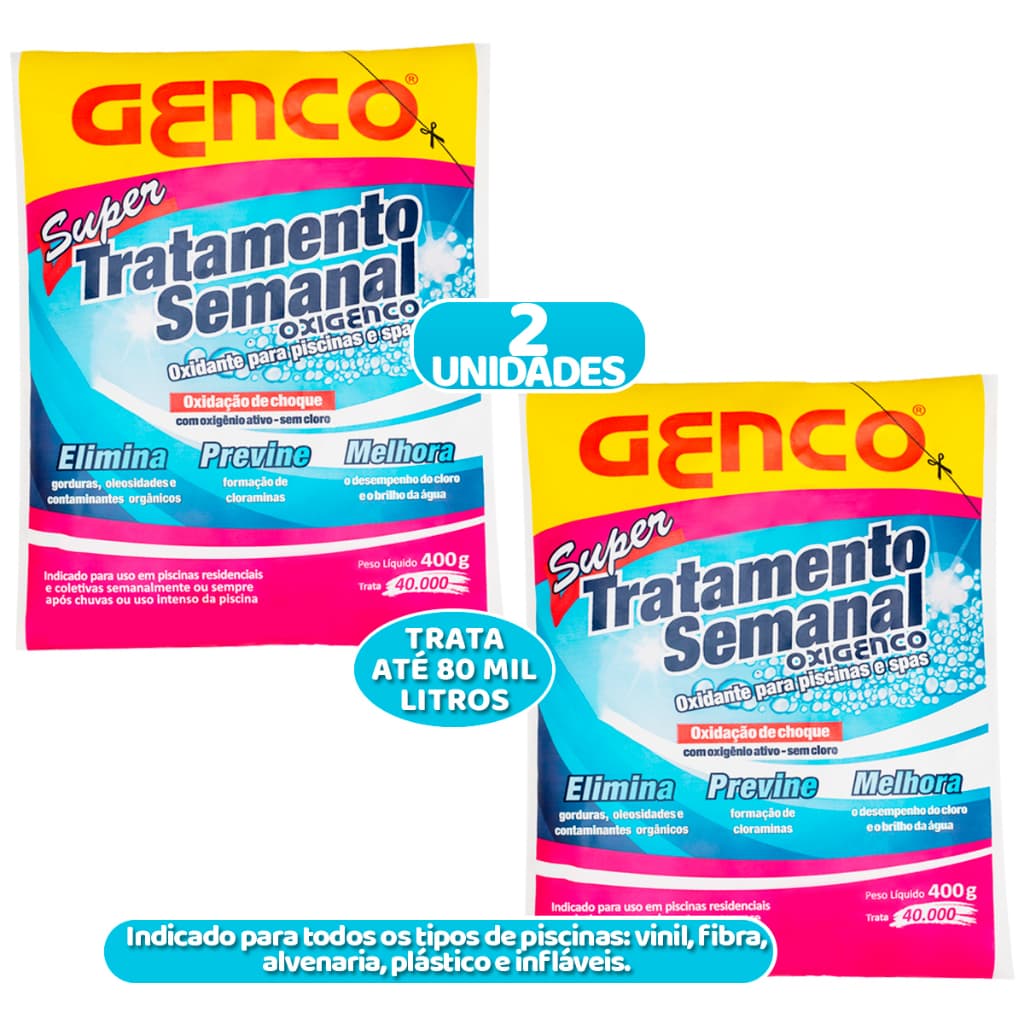 Kit com 2 Super Tratamento Semanal Genco Piscinas Spas Oxigenco Choque