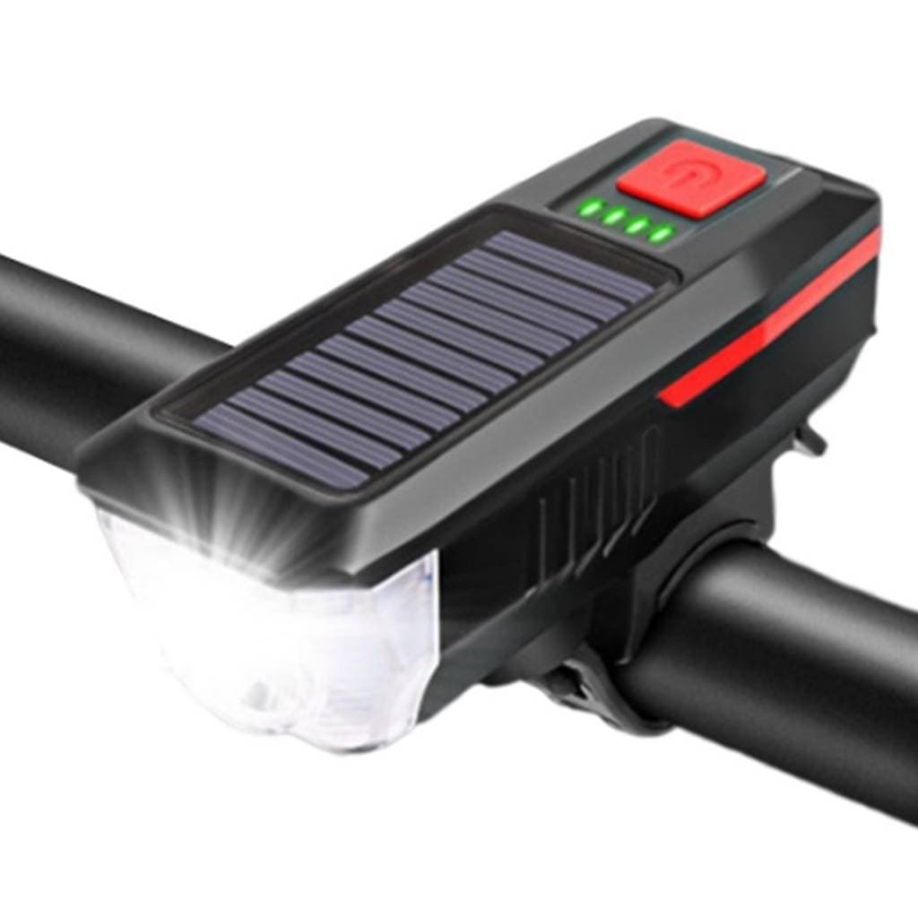 Farol Bike Lanterna Led Recarregável Usb E Solar Com Buzina R-62