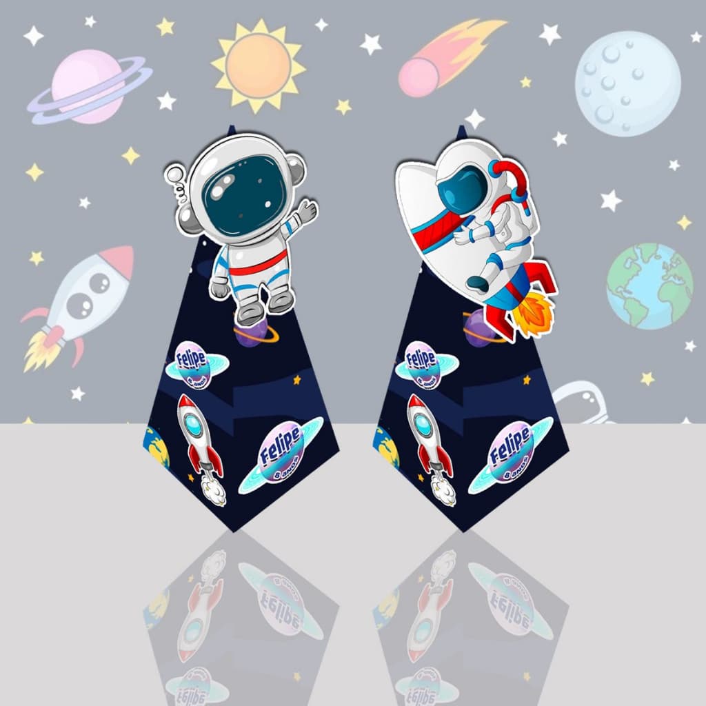 10 Caixinha Cone Pirâmide Astronauta Caixa Supresa Aniversário Lembrancinhas Personalizadas