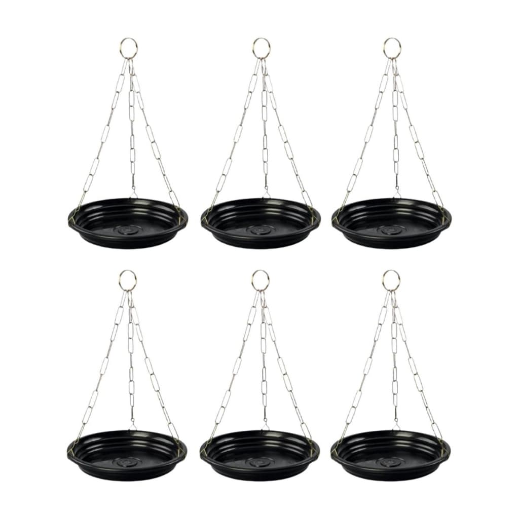 6 Kit Para Pendurar Vasos de Planta Pendente e Flor- Prato Redondo De Planta Preto 03 e Corrente De Aço Para Vaso 64cm