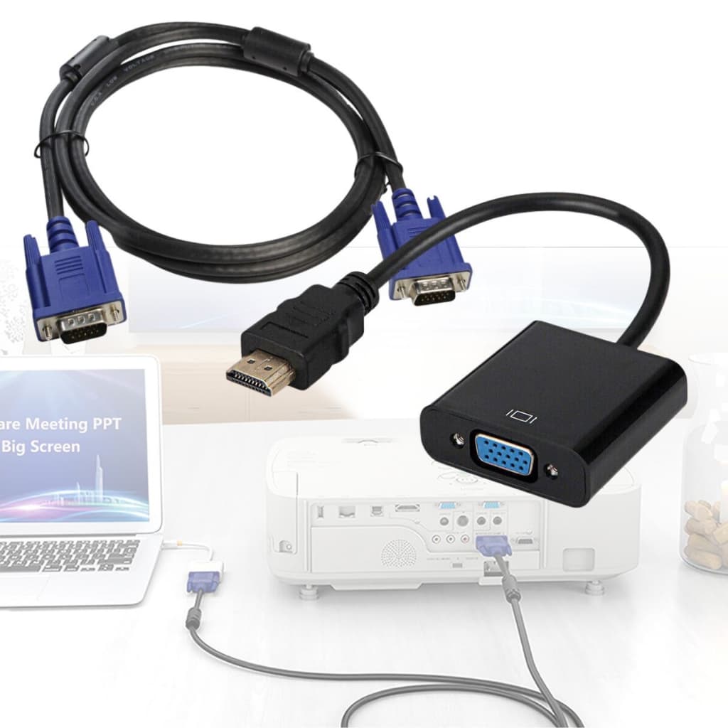 Kit Adaptador HDMI Para VGA + Cabo VGA 1,5 Metro Ligar Notebook Monitor Tv