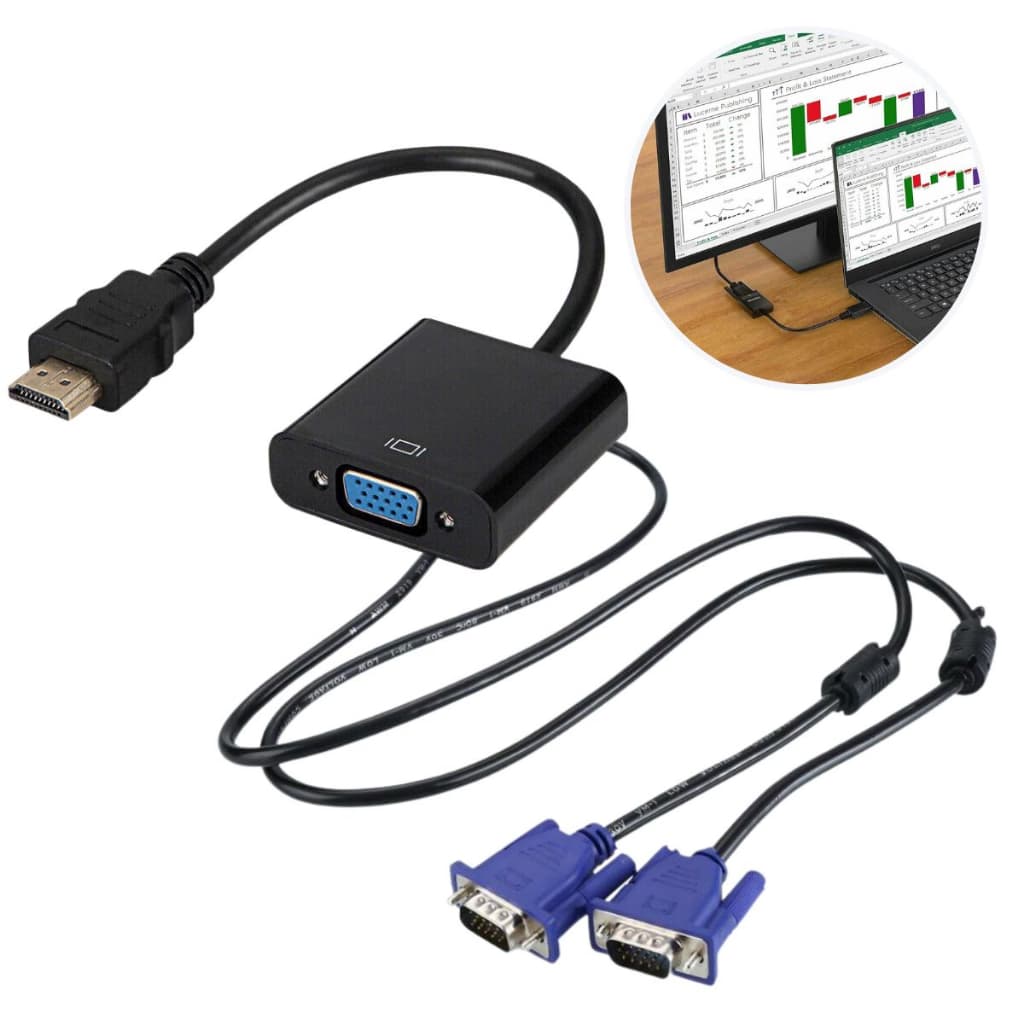 Kit Adaptador Hdmi Vga Ligar Notebook PC Computador Monitor Tv Projetor + Cabo Vga 1,50 Metro
